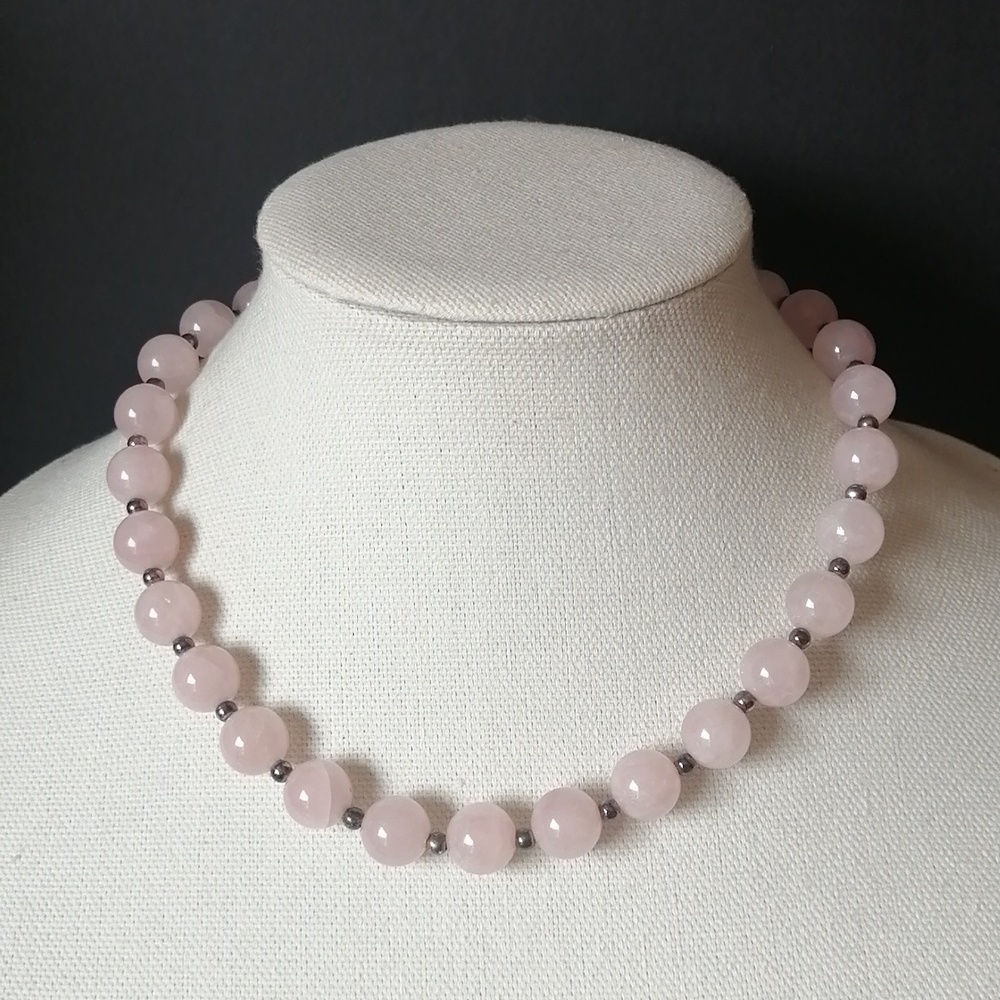 Vintage Milor Italy Short Pink Quartz 925 Ster Silver Spacer Magnetic Clasp